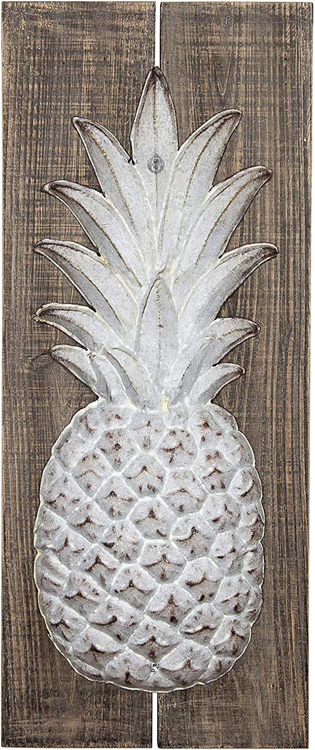 Creative Co-op Wood & Embossed Metal Pineapple Wall Décor