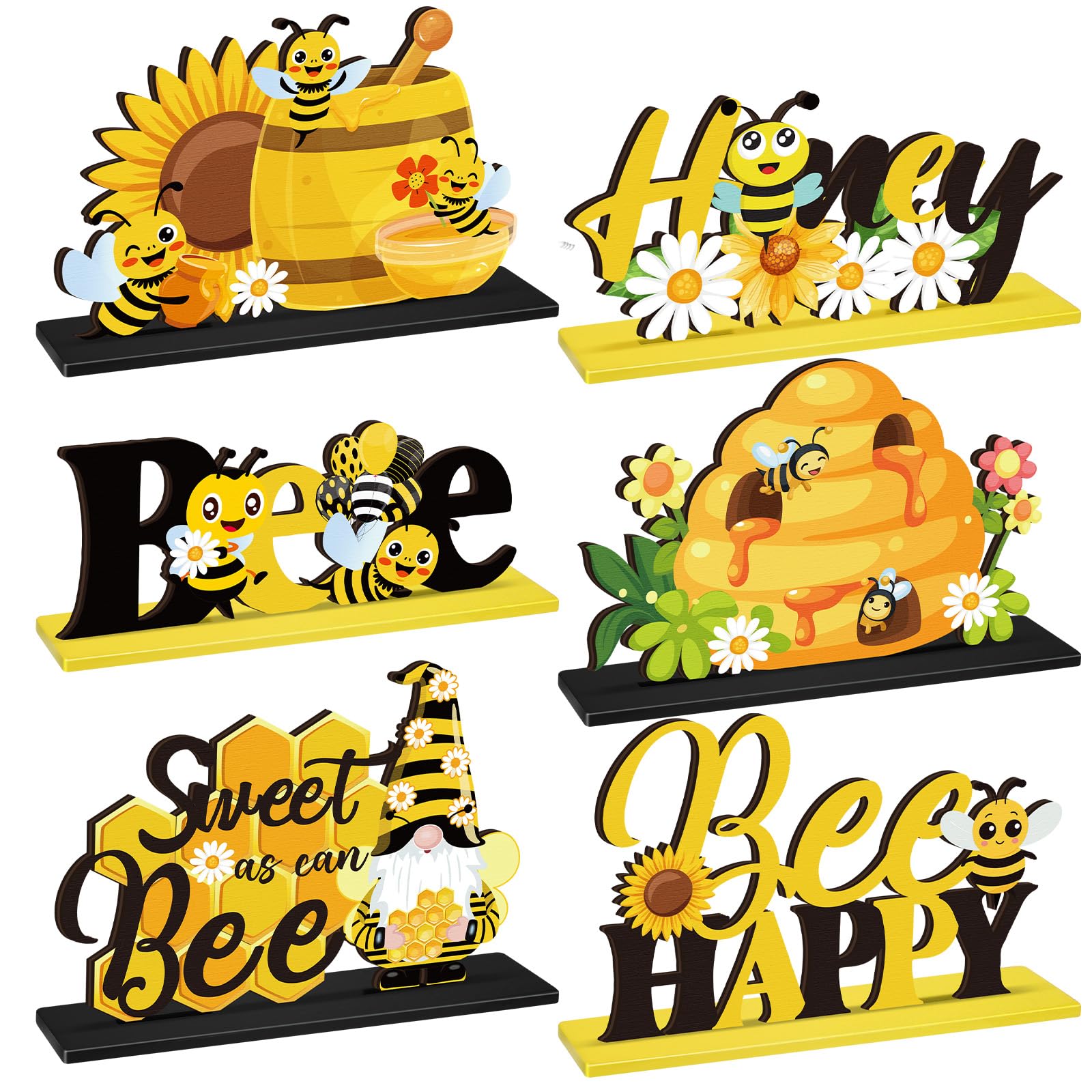 Photo 1 of 6 Pcs Bee Baby Wooden Centerpiece Honey Bee Baby Shower Decorations Wood Table Centerpieces Gnome Tabletop Detachable Sign for Birthday Party Home Decoration