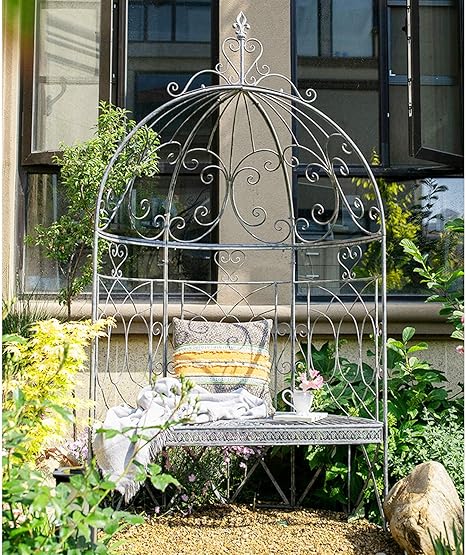 Amazon Co Jp クラシックガーデンアーチ バラ アーチ 座席付きガーデンアーバー 119cmx60cmx215cm クライミングプラント用 アイアンローズアーチ ホーム キッチン