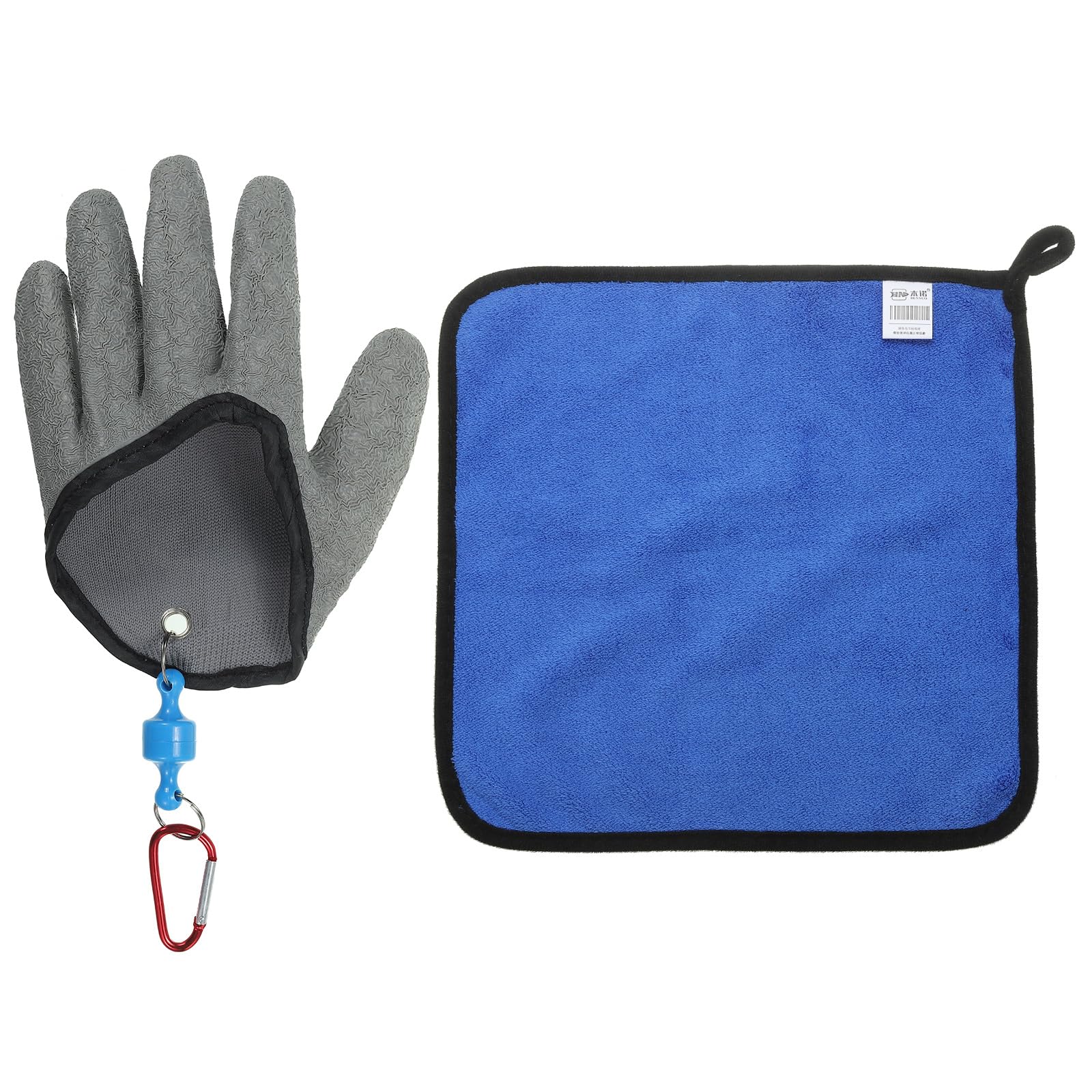 PATIKIL Fishing Gloves with Magnet Release, Fisherman Professional Catch Fish Gloves Non-Slip Puncture Resistant Fillet Glove with Towel For Handing Catching Cleaning, Grey(Left)