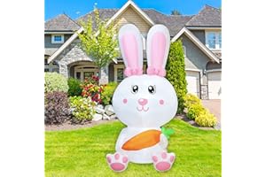 FARONZE Easter Inflatable Bunny Holds Carrot Happy Easter Blow up Outdoor Decoration with LED Lights, Yard Garden Lawn Outdoor Decoration Front Door Holiday Decor (6 FT White Bunny)