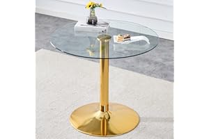 LUFTUT Round Glass Dining Table,35" Round Kitchen Table for 2-4,Tempered Glass Round Dinner Table with Golden Stainless Steel Pole Support,Gold Dining Room Table for Apartment,Living Room(30" H