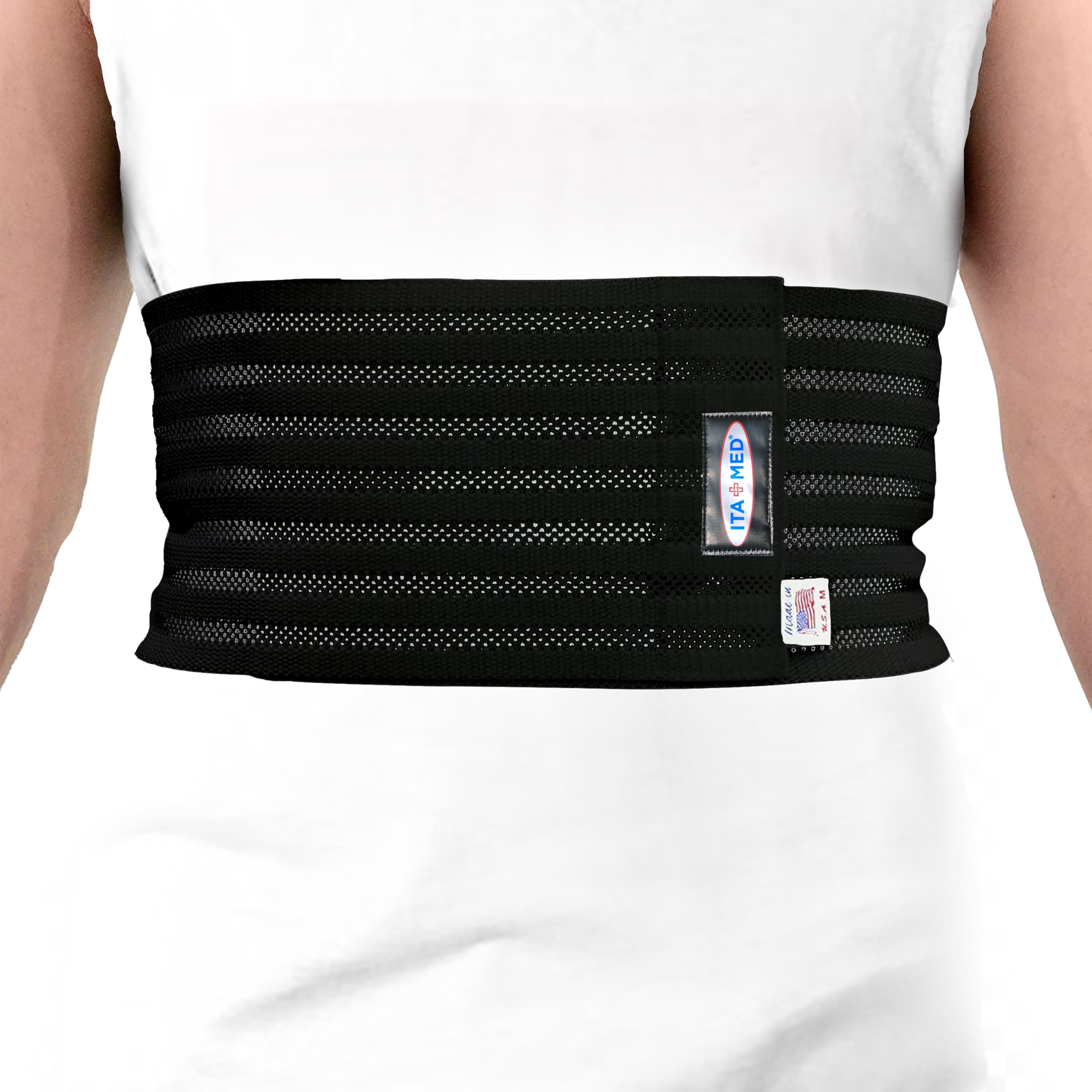 Photo 1 of ITA-MED Breathable Elastic Rib Brace for Men, Ideal Compression Support Wrap/Belt for Broken, Cracked, Dislocated & Fractured Ribs, Made in USA (Black, Large)