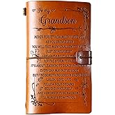 PRSTENLY Grandson Gifts Leather Journal, To My Grandson Gifts 140 Page Journal Notebooks, Graduation Birthday Christmas Gift for Grandsons from Grandma Grandpa