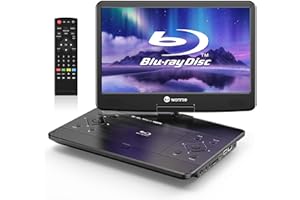WONNIE 16.9" Portable Blu-Ray DVD Player with 14.1" 1080P Full HD Large Swivel Screen, Surround Sound, 4 Hrs Rechargeable Bat