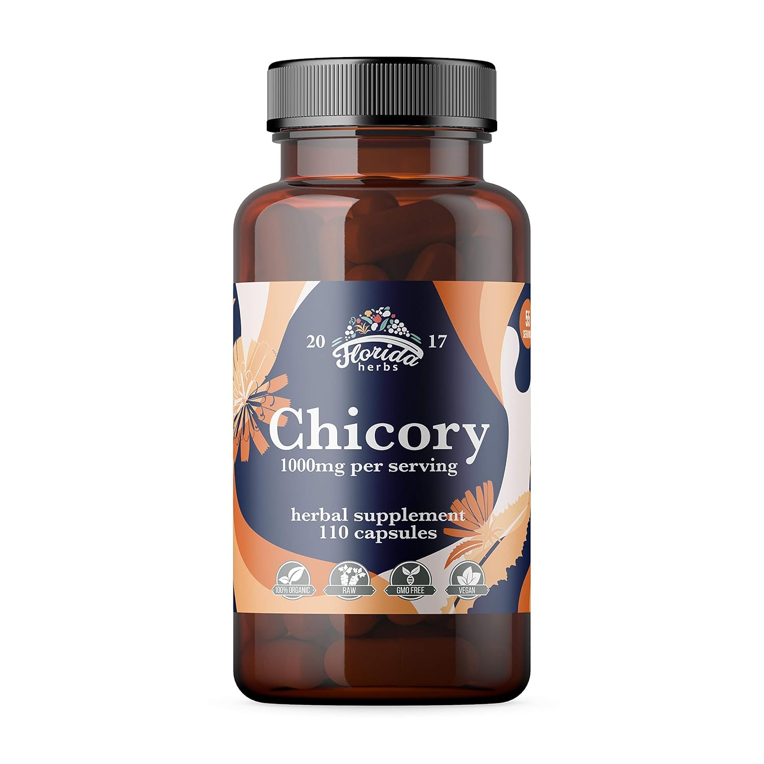 Chicory Root Fiber Supplement 1000 mg, Certified Organic Chicory Root