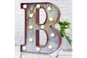 ELNSIVO LED Marquee Light Up Letters Industrial Vintage Style Lighted Letters Rust Metal Effect Marquee Letter with Lights Illumination Letter Signs for Christmas Wedding Birthday Party Home Cafe Bar Decor-B