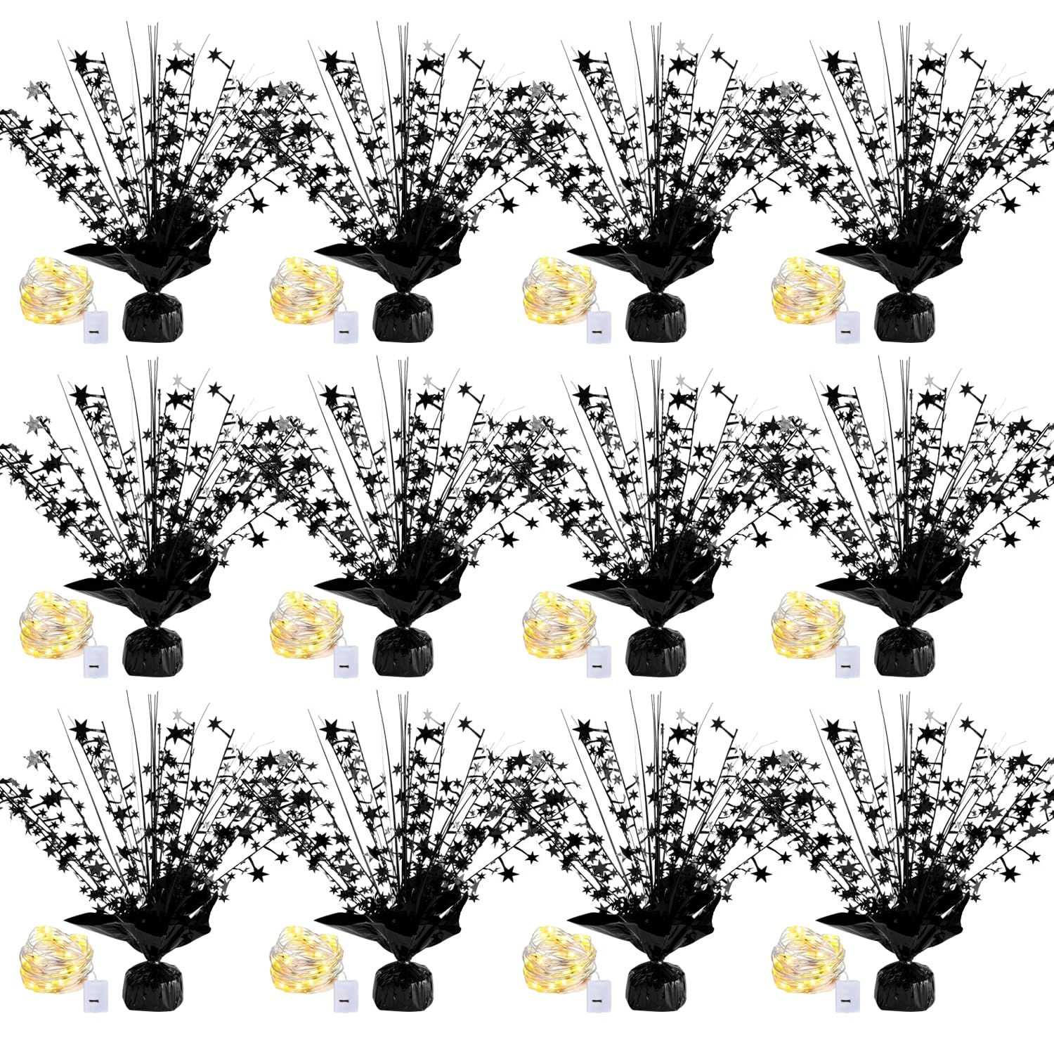 Photo 1 of 12 Pack Metallic Foil Spray Centerpiece Star Table Decoration Burst Table Centerpieces for Birthday Graduation Wedding Anniversary Holiday Party Supplies Decor, Black