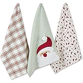 DII Christmas Kitchen Towels Decorative Embellished Cotton Dish Towel Set, 18x28, Santa, 3 Count