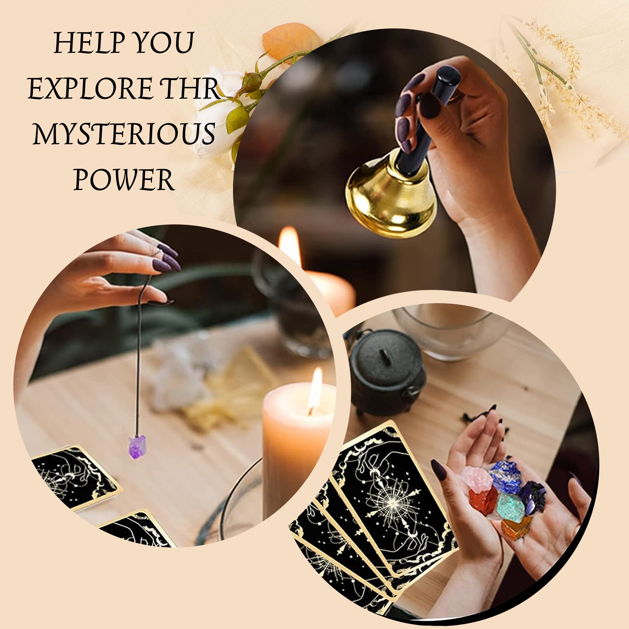 78 Tarot Cards with Guidebook - Tarot Deck Gift Set with Tarot Cloth & Holder, Chakra Stones & More, Black Tarot Cards Deck Fortune Telling Game Craft Cardboard for Beginners and Expert Readers