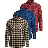 Real Essentials 3 Pack: Men's Long-Sleeve Flannel Button Down Plaid Casual Shirt (Available in Big & Tall)