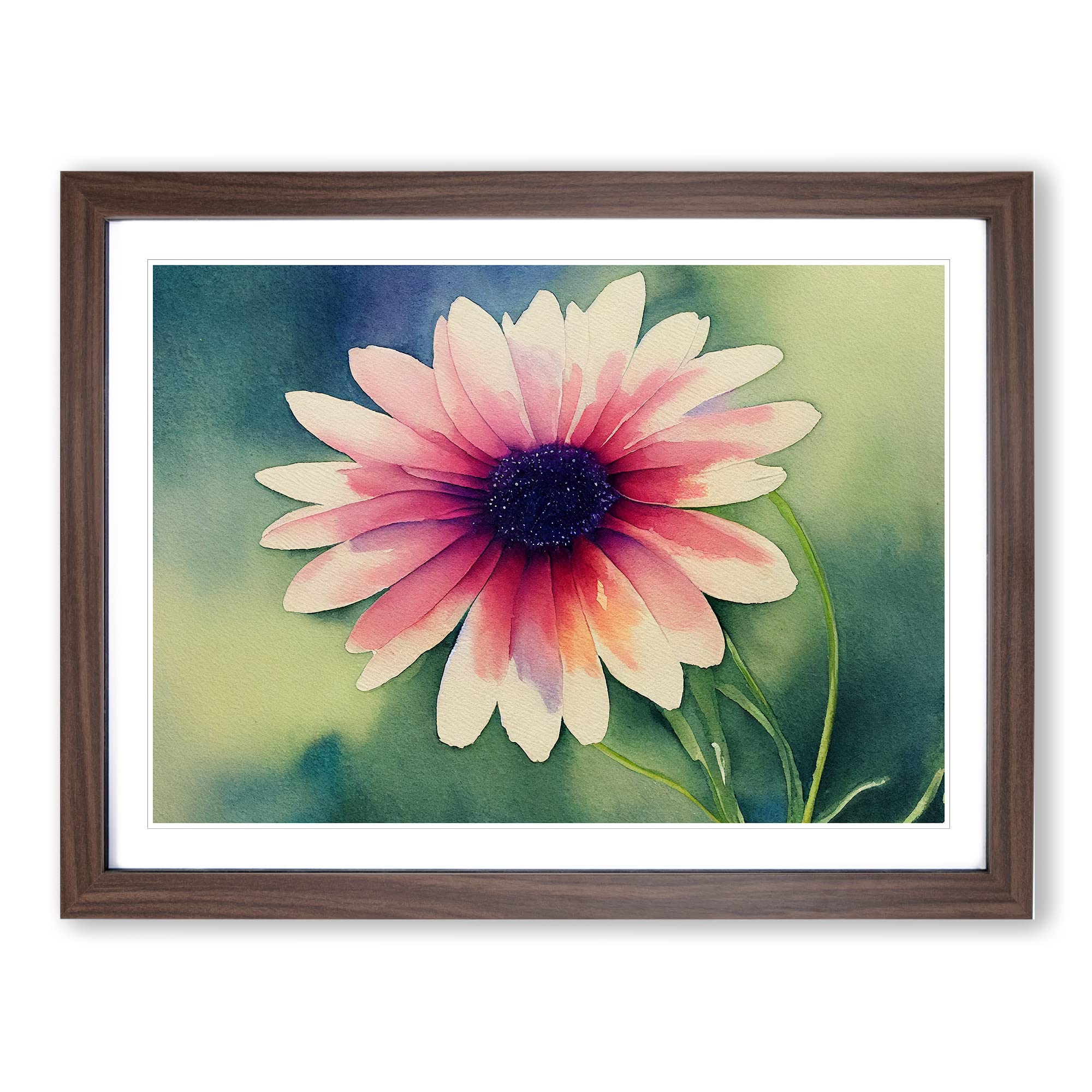Watercolour Daisy Flower Vol.1 Framed Print | A4 Walnut Framed Wall Art | Ready to Hang | Modern Floral Picture | Living Room Bedroom Lounge Office