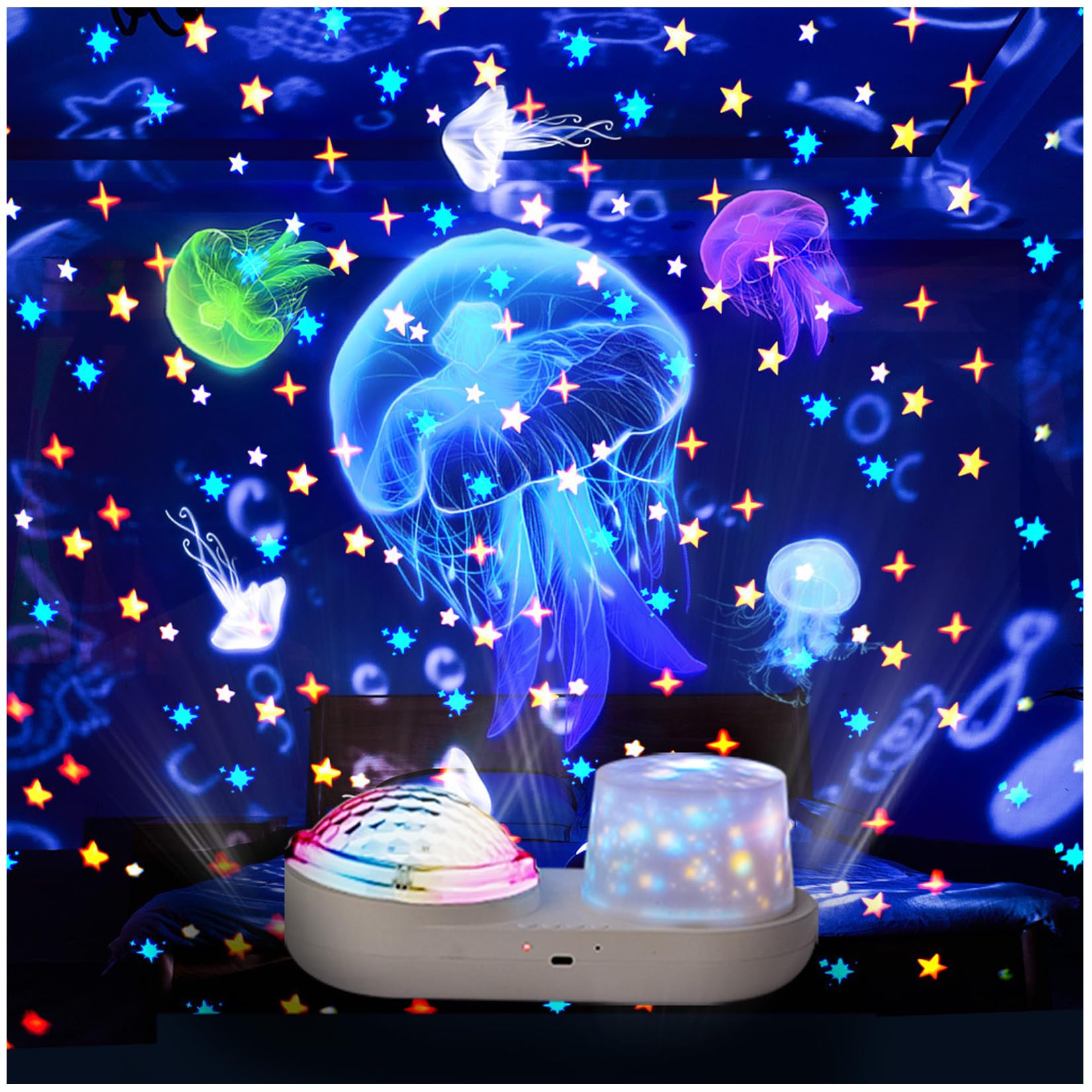 Silvotek Galaxy Projector Star Projector Night Light - Double Star Light Projector for Bedroom with USB Cable, 360 Degree Rotation Star Night Light Projector for Kids Room Decor - 6 Sets of Film