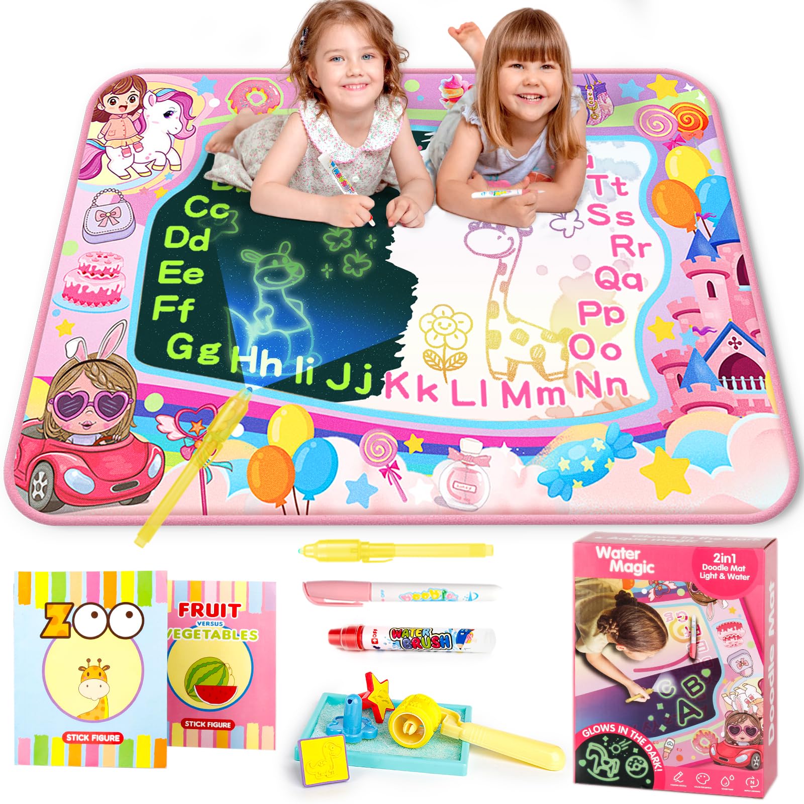 Photo 1 of KULARIWORLD Water Doodle Mat Glowing Kids Painting Drawing Writing Coloring Mats Educational Toys for Toddlers Girls Age 3 4 5 6 Year Old for Christmas Birthday Gifts with Magic Pens
