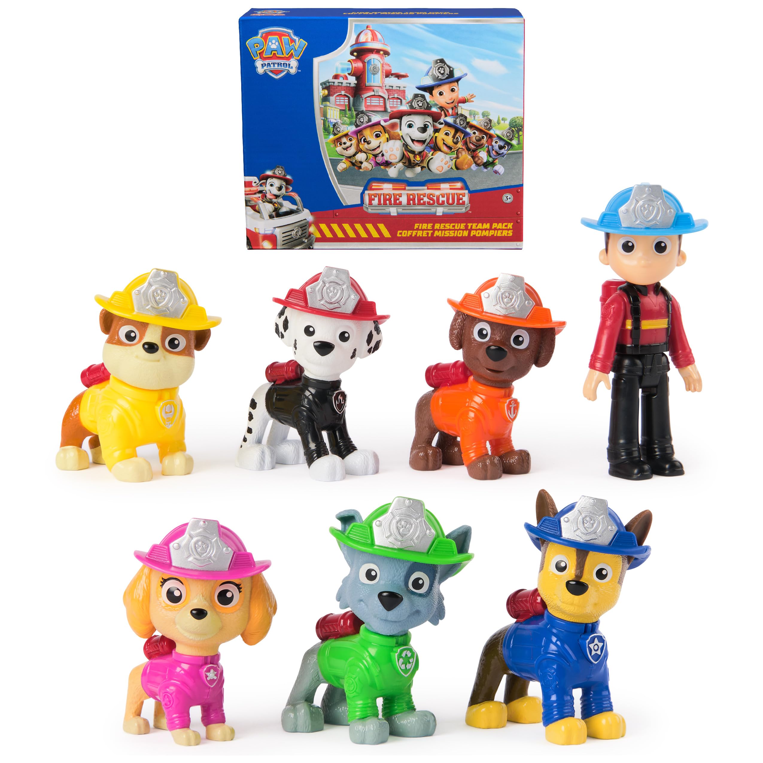 Paw Patrol Fire Rescue Team Pack with 7 Collectible Action Figures, Including Ryder & 6 Pups, Kids Toys for Boys & Girls Ages 3 and Up