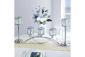 KEHAIL 3 Arms Crystal Candle Holders, Arch Candlestick Table Candelabras Centerpieces for Wedding, Dinning Room, Cabinet Ornaments, Home Decoration， Gift (3-arm Arched Set, Silver)