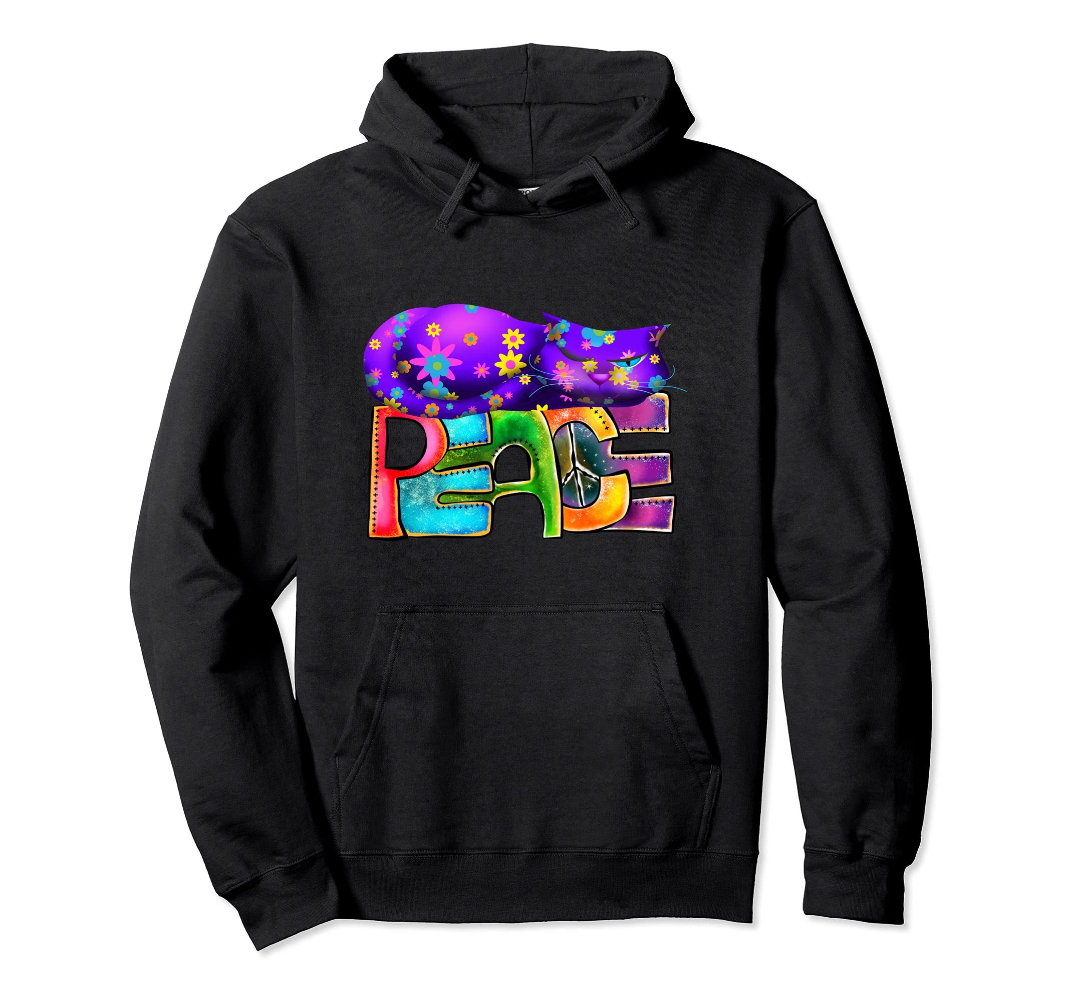 Cat Hippie Cat Peace Sleeping Kitty Purple Flower Cats Daisy Pullover Hoodie