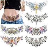 POSTA 6 Sheets Chest Large Temporary Tattoo for Women, Abdomen Waist Back Fake Tattoos for Adults, Realistic Moth Flowers Tattoo Stickers, Body Scar Cover Belly Tattoos