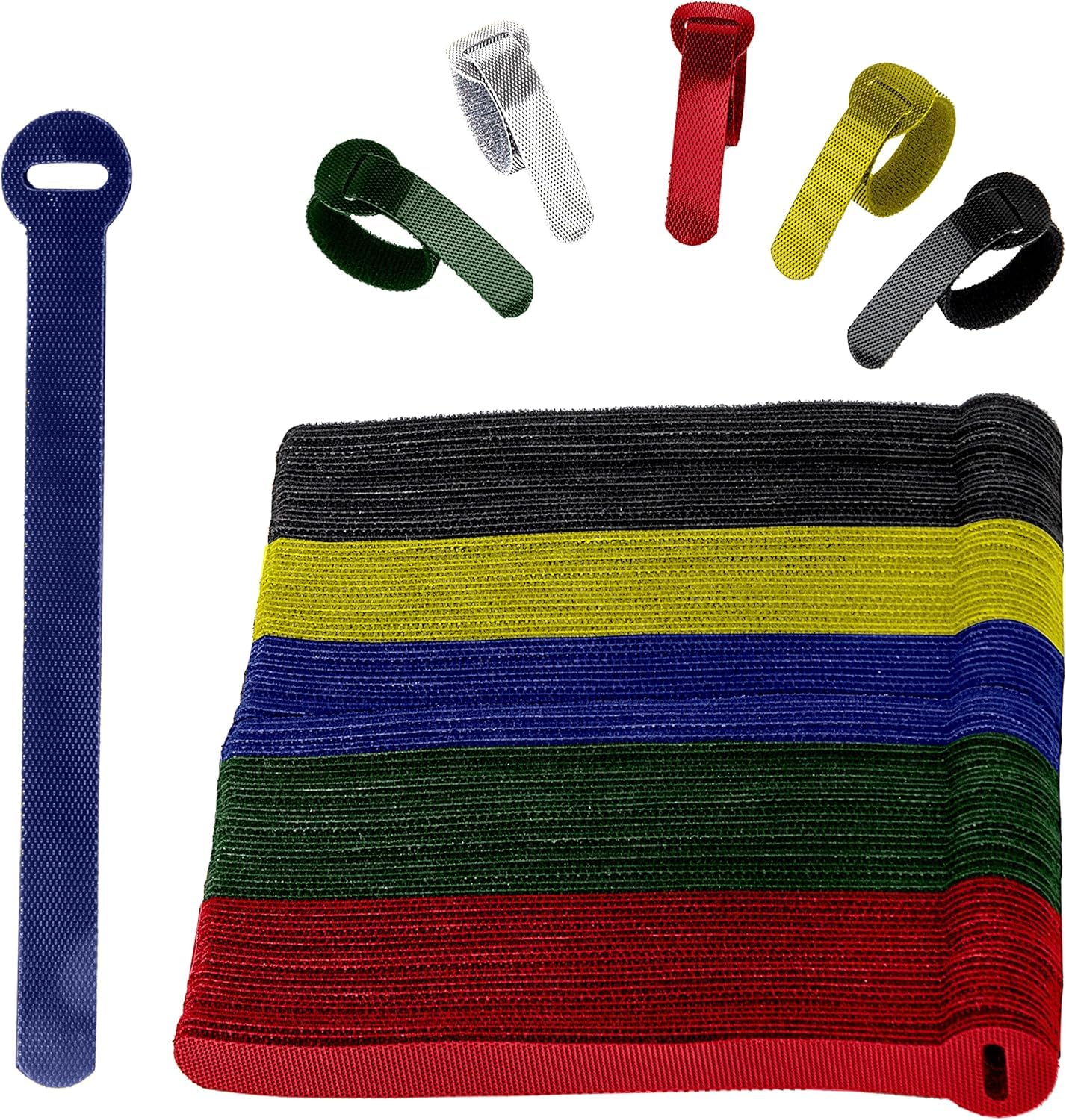 ARMIZ 120 x Colourful Reusable Cable Ties Straps, Adjustable Cable Ties, Strong Hook and Loop Cable Straps with Buckle for TV Cables, PC Cables and Desk Organisation