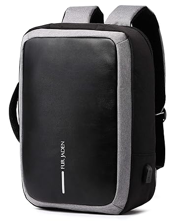 Fur Jaden Grey Anti Theft Waterproof Casual Backpack Cum Briefcase with USB Charging Point