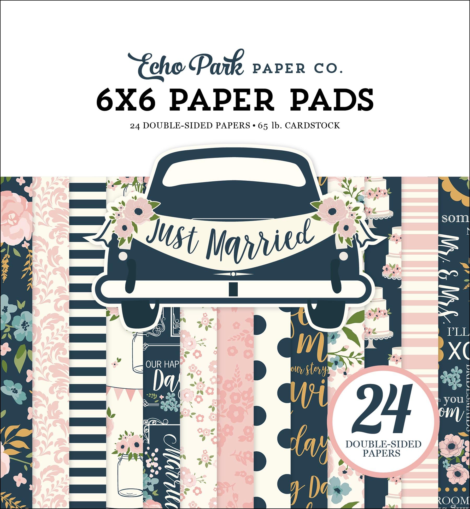 Echo Park Double-Sided Paper Pad 6"X6" 24/Pkg-Just Married, 12 Designs/2 Each