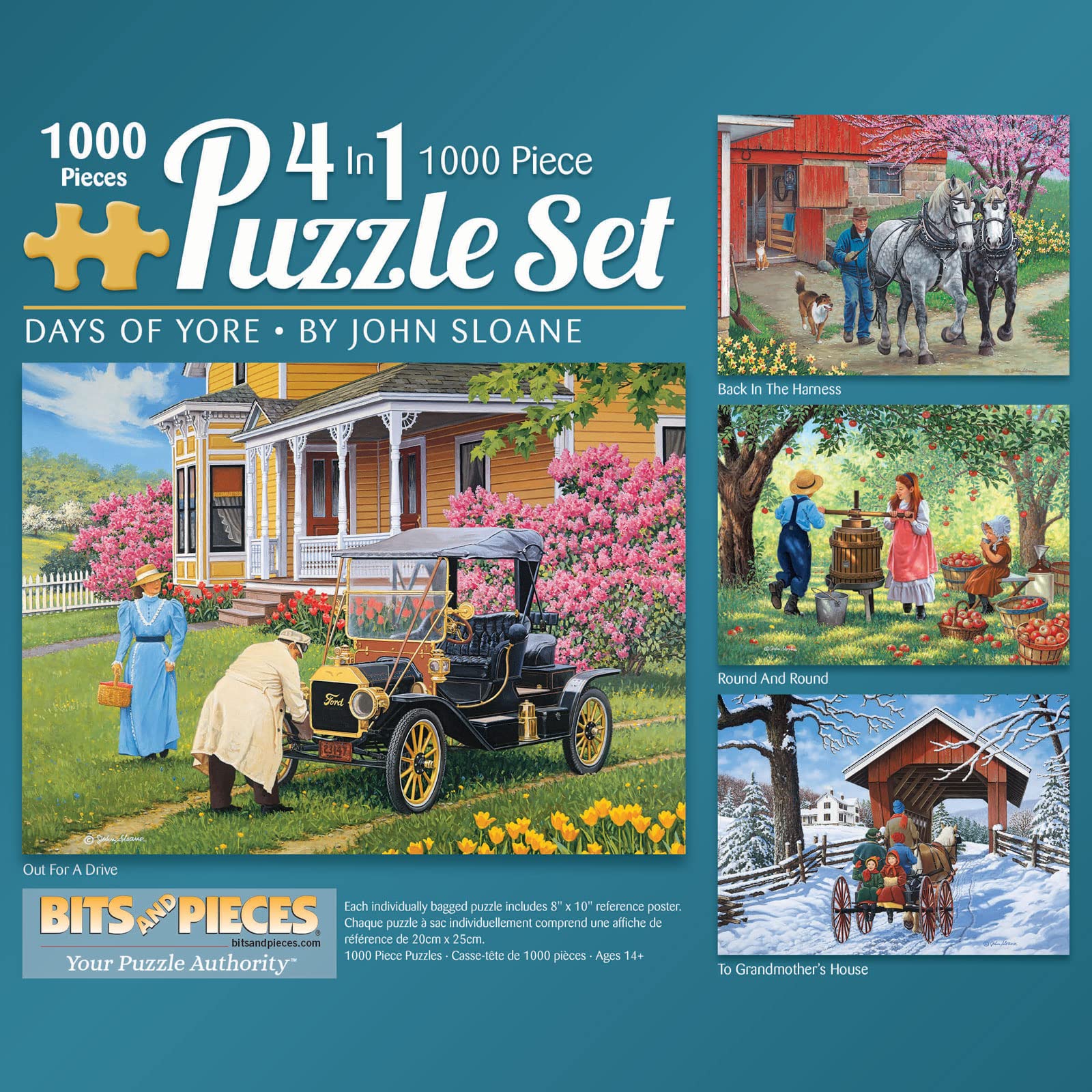 Bits and Pieces - Days of Yore 4-in-1 Multi-Pack Puzzle Set - 1000 Piece Jigsaw Puzzles for Adults - Each Measures 20"x 27" - Old Nature by Artist John Sloane
