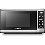 BLACK+DECKER EM720CB7 Digital Microwave Oven with Turntable Push-Button Door, Child Safety Lock, 700W, Stainless Steel, 0.7 C