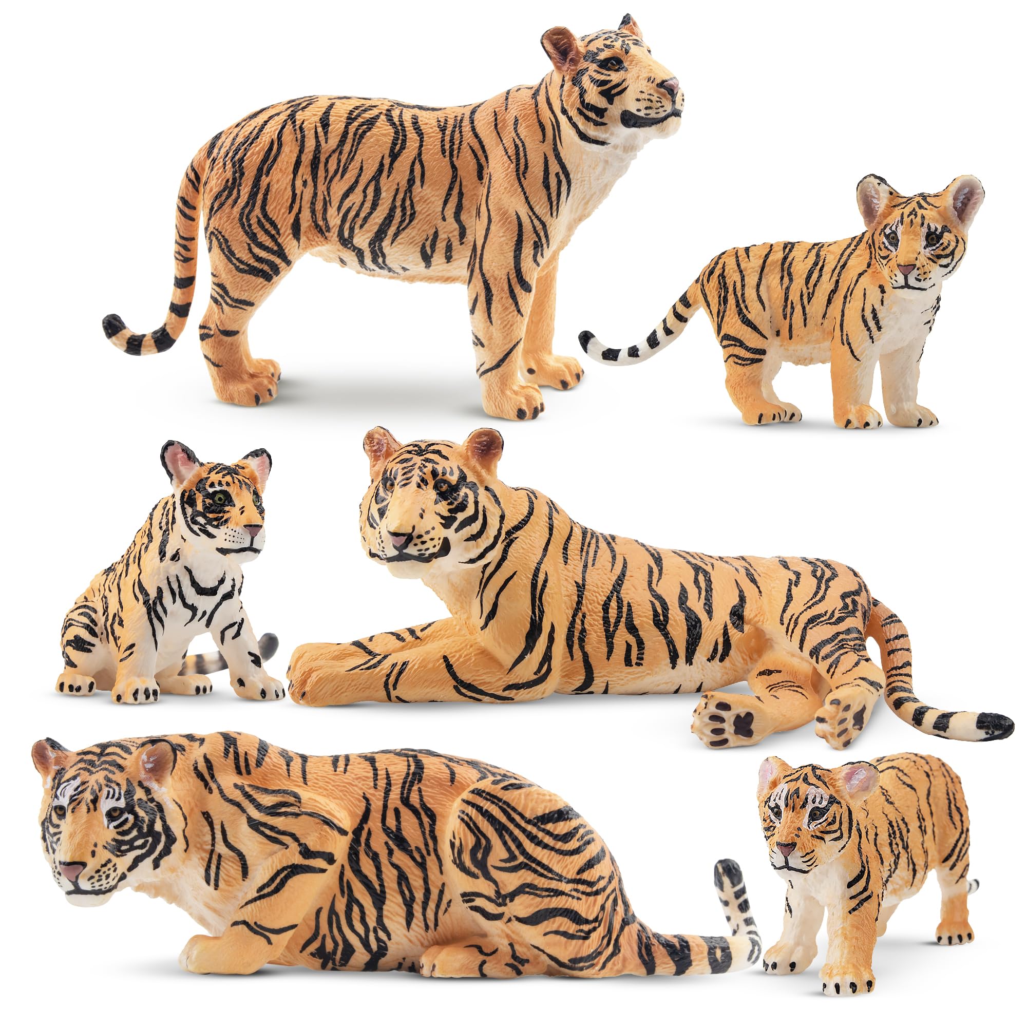 toymany 6PCS Tigers Figurines with Tiger Cubs, Realistic Jungle Animals Figures Family Set Includes Baby Tigers, Educational Toy Cake Toppers Christmas Birthday Gift for Kids Toddlers — image 1
