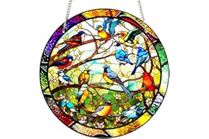 ZZHAOYI 11.8'' Birds Acrylic Window Hangings, Stained Panel Colorful Indoor Outdoor Home Garden Ornaments (Bird Concert)