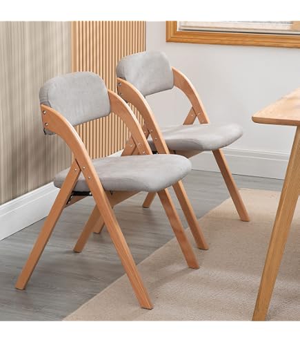 HOMEFUN Folding Chairs with Padded Seats, Wooden Stackable Dining