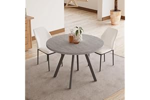 Zerifevni 34.6'' Round Dining Table and Chairs for 2, Space Saving Modern Casual Coffee Table Set for Apartment Kitchen Dining Room (Grey Table+2 White Chairs)