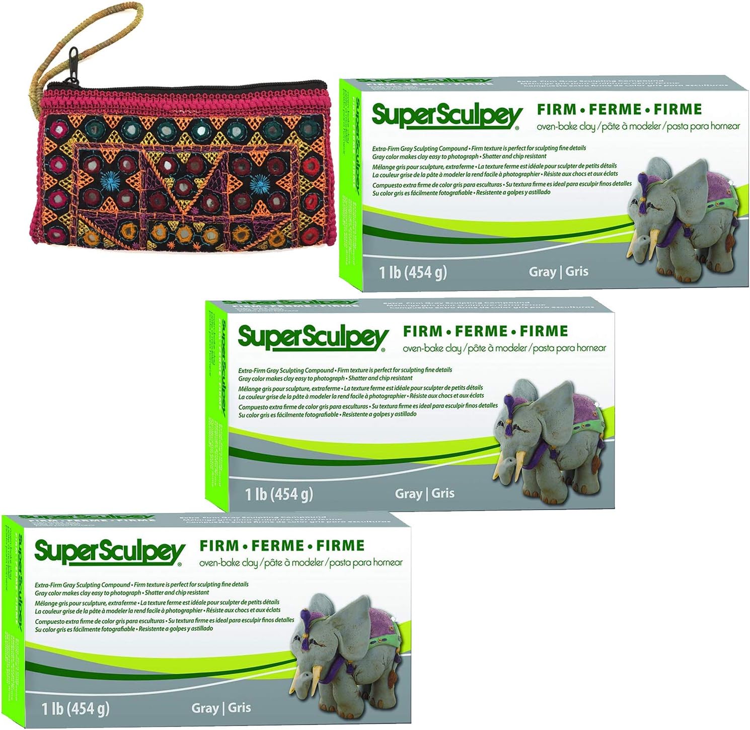Super Sculpey ISCSS1SCULPT Firm Oven Bake Clay, 1 lb/454 g - Firm Grey (3X 454g Boxes + Free Handmade Bag)