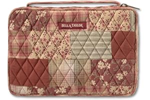 Bella Taylor Small Bible Cover for Women - Quilted Cotton Bible Case for 6 x 9 inch Books - Burgundy Patch