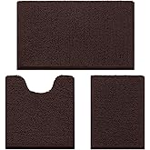 HOMEIDEAS 3 Pieces Bathroom Rugs, Ultra Soft Non Slip Absorbent Chenille Toilet Bath Mat Set (Brown)