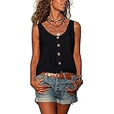 Diosun Women's Button Down Tank Tops Scoop Neck Sleeveless T Shirts Blouses Loose Fit with Pocket