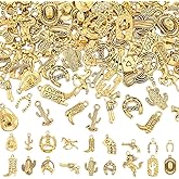 PH PandaHall 90pcs 18 Styles Western Cowboy Charms Tibetan Western Pendant Antique Golden Cowboy Boot Hat Horse Cactus Pendants Cowboy Metal Charms for Bracelet Necklace Keychain Jewelry Making