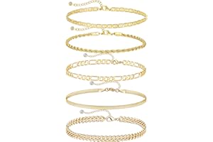 DEARMAY Gold Bracelets - Real 14K Women's Cute Tennis Cubic Beaded Link Paperclip Dainty Bracelet Pack