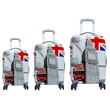 Tramp & Badger 100% Polycarbonate, 360? Rotating Wheels, Clock Tower Printed Pattern Non-Breakable & Extra Light Weight Trolley Bag - (Set of 3, Size:- 20/24/28, Cabin Size)
