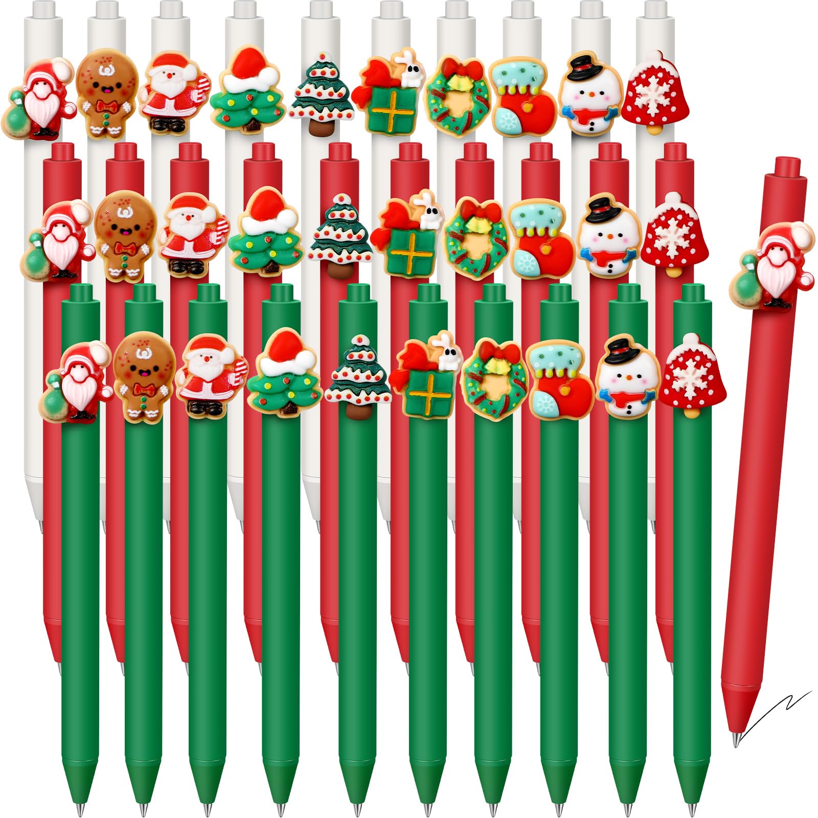 Photo 1 of Cholemy Christmas Theme Gel Pens Christmas Retractable Printing Pens Black Ink Christmas Pens Bulk for Adults Cute Snowman Santa Claus Xmas Tree Ballpoint Pens for Party Kids School Office (60 Pcs)