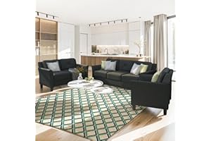 EMKK 3Piece Sectional Sofa Couch for Living Room,Modern Button Tufted Sectional Couch Set with Upholstered Sofa, Loveseat and Armchair,Living Room Furniture Sets