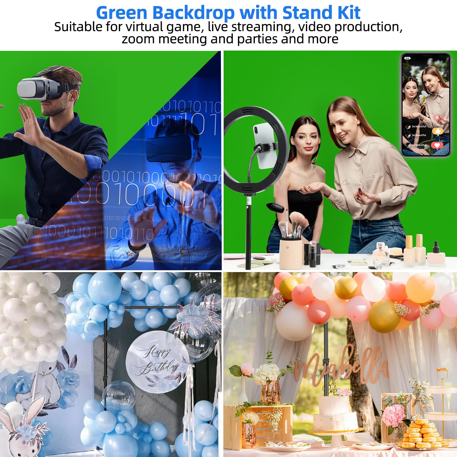 7x5 ft Green Screen Stand Kit, HEMMOTOP 6.5x5 ft Green Screen Backdrop with Stand for Streaming, Gaming, Zoom, Portable Greenscreen Background Kit with Clips & Carrying Case