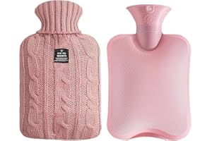 Hot Water Bag, Hot Water Bottle 2 Liters, Heat Up and Refreezable Hot Cold Pack with Knit Cover, Winter Warmer for Pain Relie