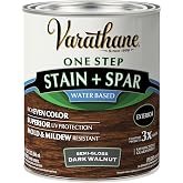 Varathane One Step Stain &amp; Spar Semi-Gloss Dark Walnut Wood Finish | Water-Based, Exterior Wood Projects, UV Protection, Durable Finish, Easy Application, Quart