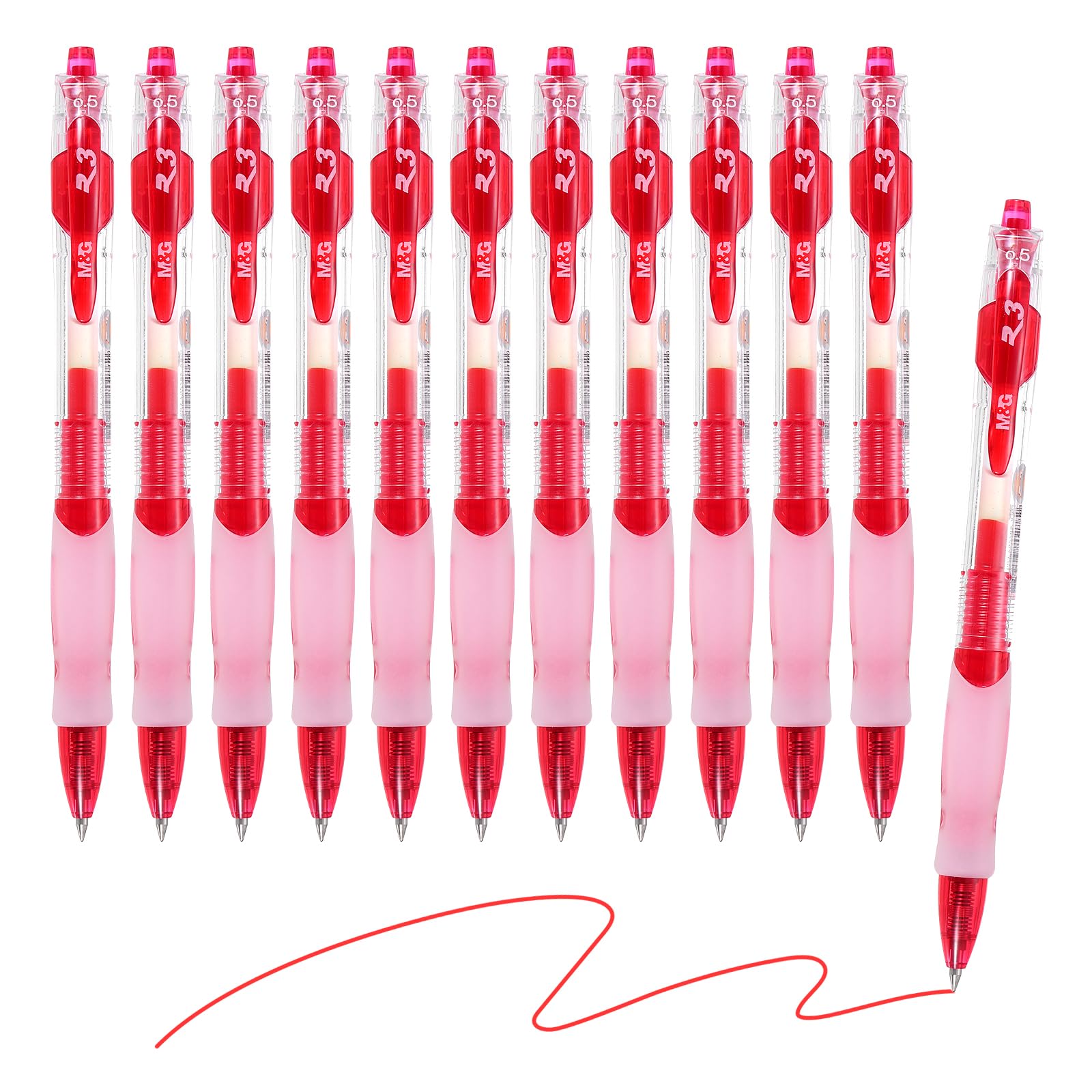 M&G Gel Pen Medium Point 0.5mm, 12 Pack Quick Dry Smooth Retractable Red Gel Ink Rollerball Pen for Home Office Writing Note Taking Journaling Business, Style 4