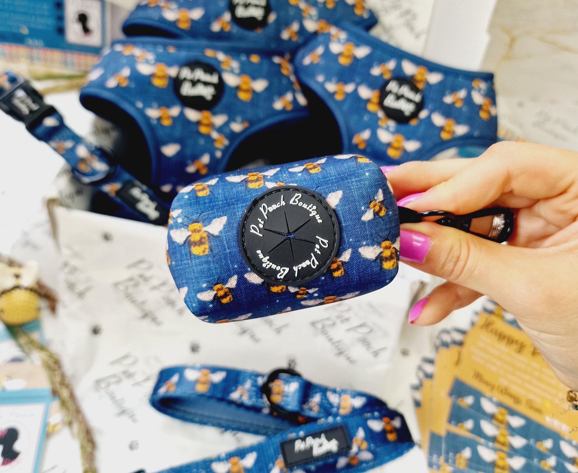 Pet Pooch Boutique BLUE BUZZY BUMBLE BEE DOG POO BAG HOLDER