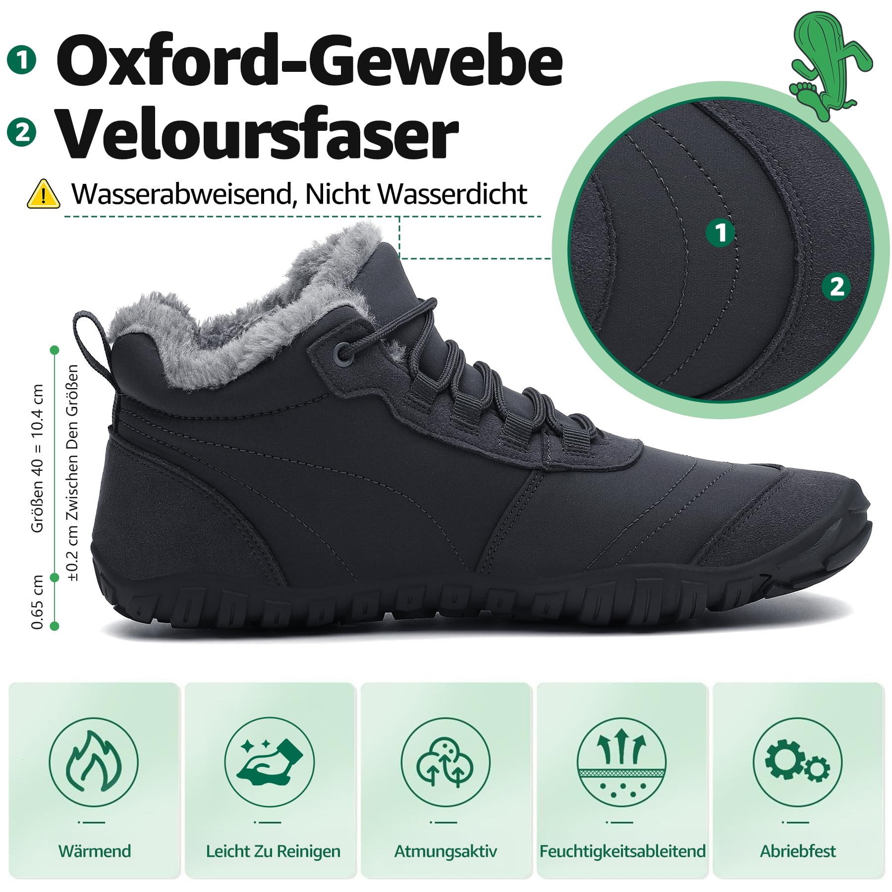 SAGUARO Barfußschuhe Winter Herren Winterschuhe Damen Gefüttert Winterstiefel Warm Barfusschuhe Wasserabweisend Schneestiefel Outdoor Winterboots Dunkelgrau,EU GR.41 3