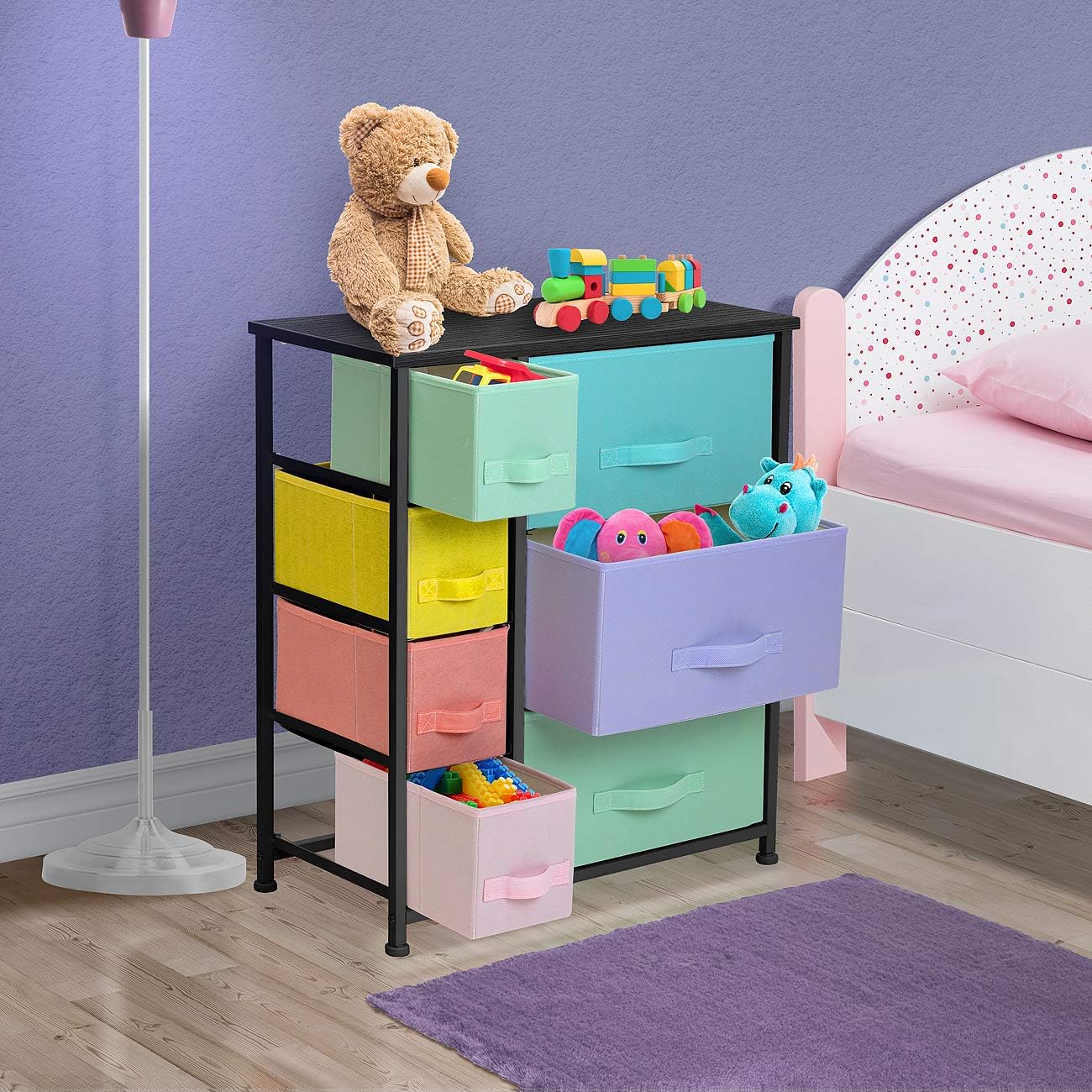 Sorbus Dresser with 7 Drawers - Furniture Storage Chest for Kid’s, Teens, Bedroom, Nursery, Playroom, Clothes, Toy Organization - Steel Frame, Wood Top,Fabric Bins (7-Drawer, Pastel/Black): Baby