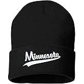 Go All Out State of Minnesota Script Uncuffed Cuffed Marled Pom Embroidered Knit Beanie Cap