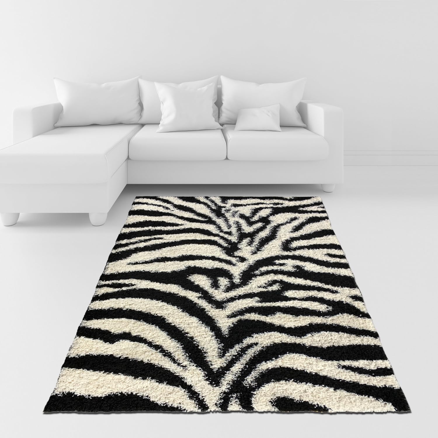 Amazon Soft Shag Area Rug 7x10 Zebra Black White Shaggy Rug