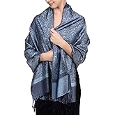 Achillea Two-Tone Vintage Paisley Pashmina Scarf – Lightweight Wrap & Shawl for Dresses, Weddings, Travel, All Seasons